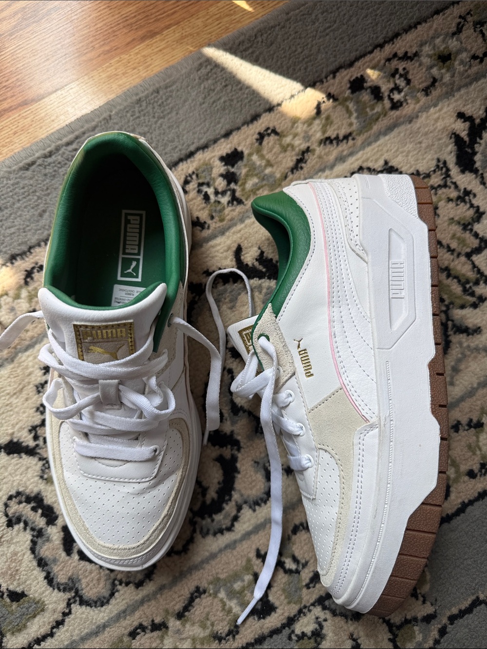 Puma White Leather Sneakers with Green Accents